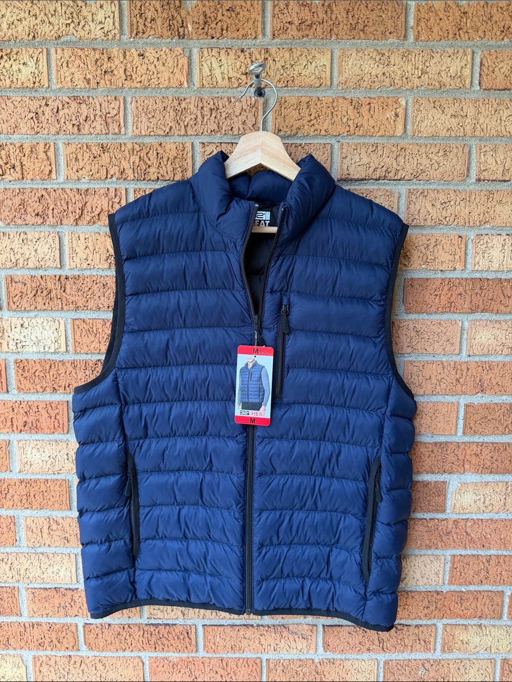32 Degrees Heat Mens Navy Puffer Vest Lightweight Quilted Full Zip Medium NWT